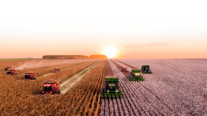 illustration depicting tractors in field using software as a service with USDA