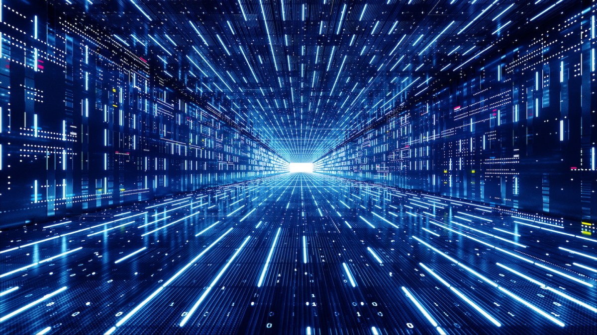 Abstract image of data flowing through a tunnel.