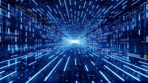 Abstract image of data flowing through a tunnel.